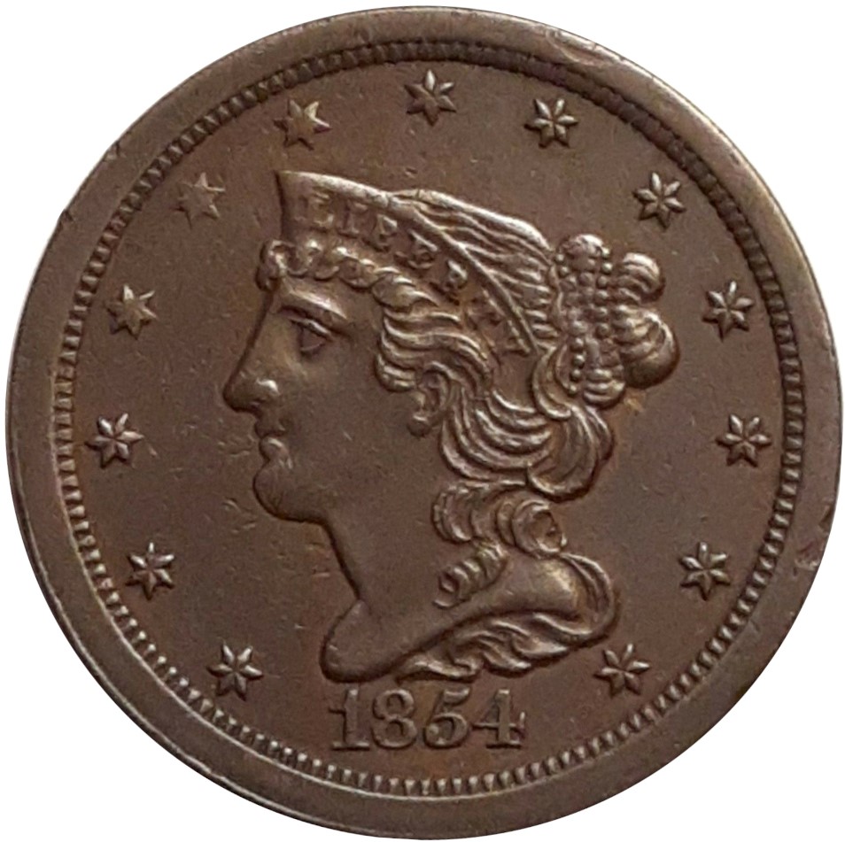 1854-1/2c-Braided-Hair-Half-Cent